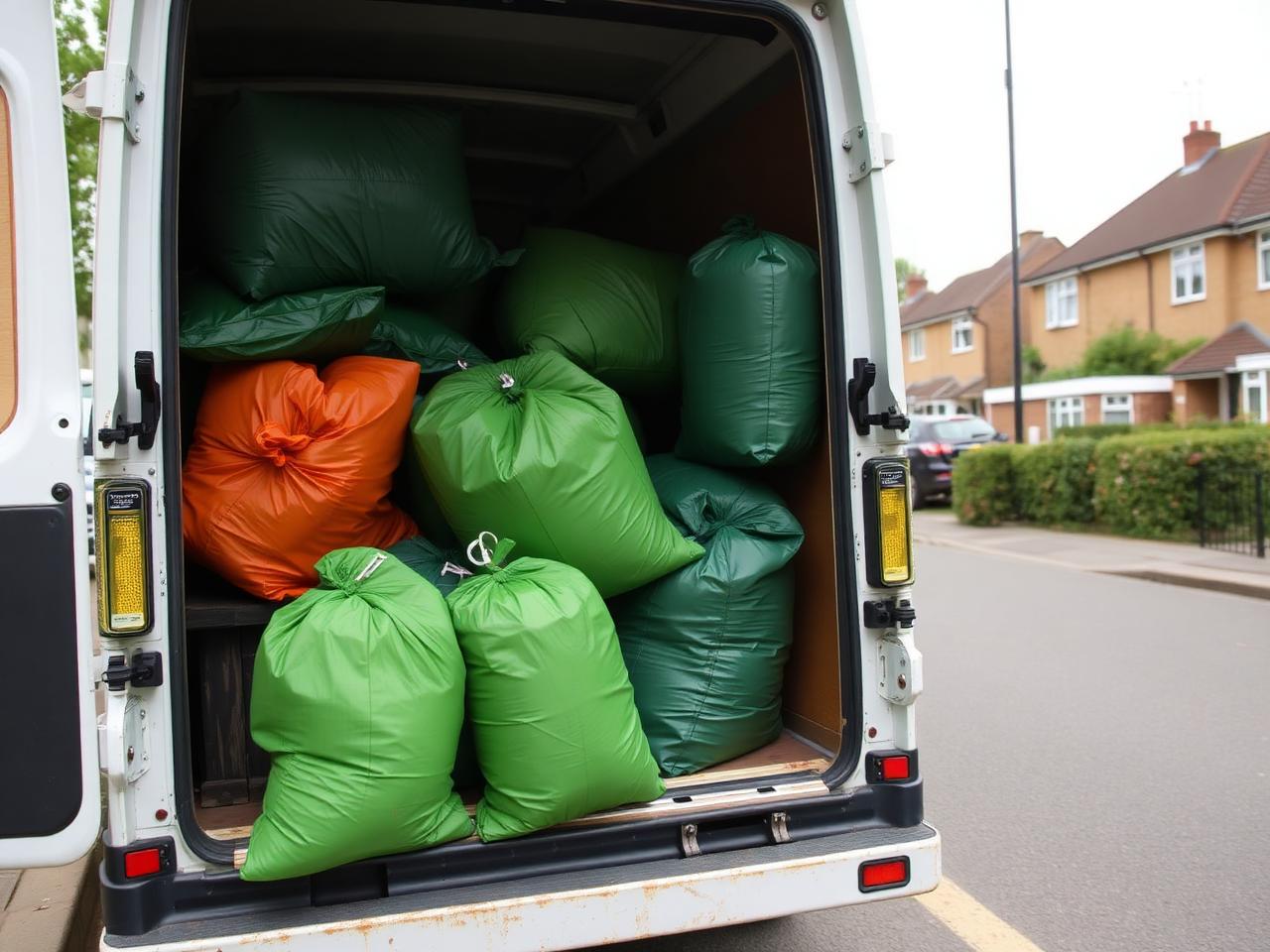 Garden waste bags loaded into a van after a clearance job