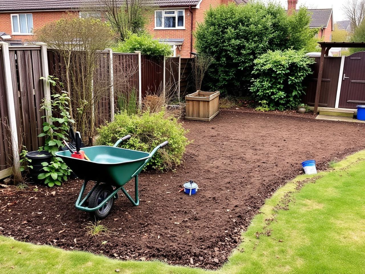 Garden cleared of overgrowth ready for landscaping