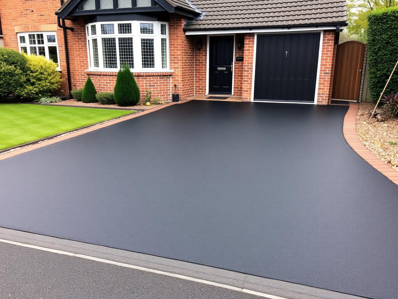 Freshly laid black tarmac driveway at a UK home